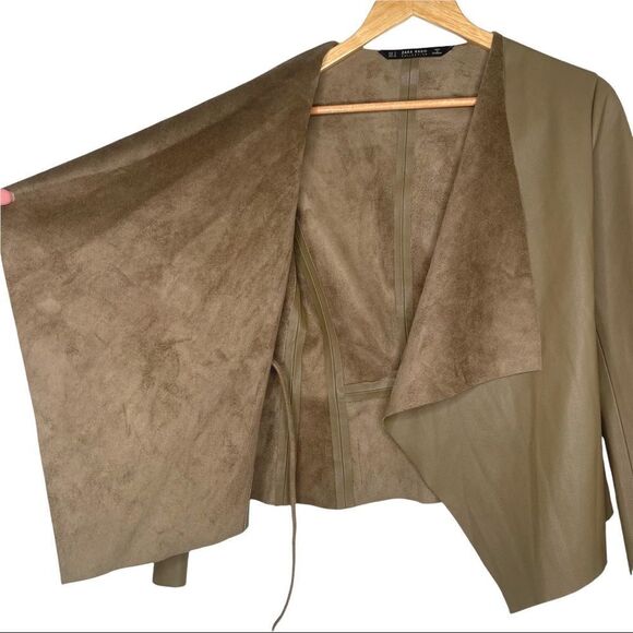 Zara Olive Green Faux Leather Open-front Super Soft Easy-to-wear Jacket - Picture 5 of 7